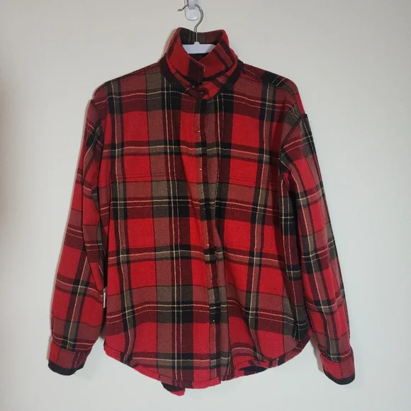 Enjoy Coca-Cola Flannel Lumberjack Shirt Red Black Plaid Wool-Blend Women's Sz L - Picture 3 of 8